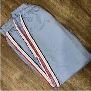 Tommy Hilfiger Light Blue Track Pants with Red, White, and Black Stripes